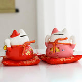 Maxbell Lucky Cat Statue Piggy Bank Animal Sculpture for New Year Decoration Red