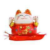 Maxbell Lucky Cat Statue Piggy Bank Animal Sculpture for New Year Decoration Red