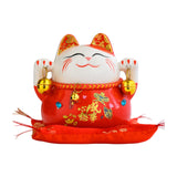 Maxbell Lucky Cat Statue Piggy Bank Animal Sculpture for New Year Decoration Red