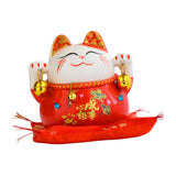 Maxbell Lucky Cat Statue Piggy Bank Animal Sculpture for New Year Decoration Red