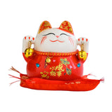 Maxbell Lucky Cat Statue Piggy Bank Animal Sculpture for New Year Decoration Red