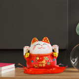 Maxbell Lucky Cat Statue Piggy Bank Animal Sculpture for New Year Decoration Red