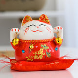 Maxbell Lucky Cat Statue Piggy Bank Animal Sculpture for New Year Decoration Red