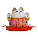 Maxbell Lucky Cat Statue Piggy Bank Animal Sculpture for New Year Decoration Pink