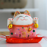 Maxbell Lucky Cat Statue Piggy Bank Animal Sculpture for New Year Decoration Pink