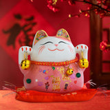 Maxbell Lucky Cat Statue Piggy Bank Animal Sculpture for New Year Decoration Pink