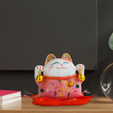 Maxbell Lucky Cat Statue Piggy Bank Animal Sculpture for New Year Decoration Pink