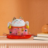 Maxbell Lucky Cat Statue Piggy Bank Animal Sculpture for New Year Decoration Pink