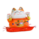 Maxbell Lucky Cat Statue Piggy Bank Animal Sculpture for New Year Decoration Orange