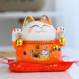 Maxbell Lucky Cat Statue Piggy Bank Animal Sculpture for New Year Decoration Orange
