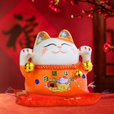Maxbell Lucky Cat Statue Piggy Bank Animal Sculpture for New Year Decoration Orange