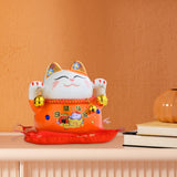 Maxbell Lucky Cat Statue Piggy Bank Animal Sculpture for New Year Decoration Orange