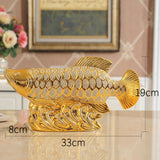 Maxbell Creative Fish Statue Ceramic Porcelain Figurine for Cabinet Bookshelf Decor L