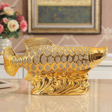 Maxbell Creative Fish Statue Ceramic Porcelain Figurine for Cabinet Bookshelf Decor L