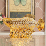 Maxbell Creative Fish Statue Ceramic Porcelain Figurine for Cabinet Bookshelf Decor L