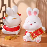 Maxbell Unbreakable Money Box Animal Bunny Figurines Rabbit Piggy Bank for Toddler with Headdress