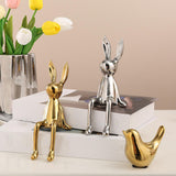 Maxbell Modern Ceramic Rabbit Statue Artwork Electroplated Ornament Bunny Figurine Argent