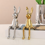 Maxbell Modern Ceramic Rabbit Statue Artwork Electroplated Ornament Bunny Figurine Argent