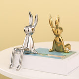 Maxbell Modern Ceramic Rabbit Statue Artwork Electroplated Ornament Bunny Figurine Argent