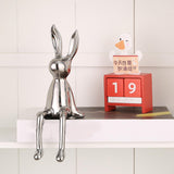 Maxbell Modern Ceramic Rabbit Statue Artwork Electroplated Ornament Bunny Figurine Argent