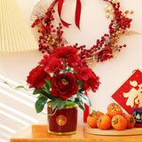 Maxbell Artificial Flowers in Pot Simulation Flower Bonsai Bouquet for Home Decor Red