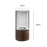 Maxbell Modern Flower Vase Wood Base Cylinder Vases Table Centerpiece Glass Vase S