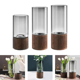 Maxbell Modern Flower Vase Wood Base Cylinder Vases Table Centerpiece Glass Vase S