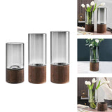 Maxbell Modern Flower Vase Wood Base Cylinder Vases Table Centerpiece Glass Vase S