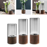Maxbell Modern Flower Vase Wood Base Cylinder Vases Table Centerpiece Glass Vase S