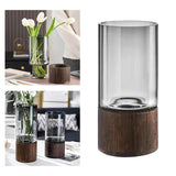 Maxbell Modern Flower Vase Wood Base Cylinder Vases Table Centerpiece Glass Vase S