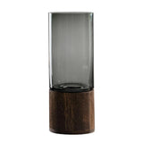 Maxbell Modern Flower Vase Wood Base Cylinder Vases Table Centerpiece Glass Vase L