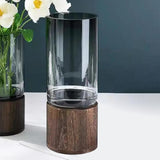 Maxbell Modern Flower Vase Wood Base Cylinder Vases Table Centerpiece Glass Vase L