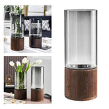 Maxbell Modern Flower Vase Wood Base Cylinder Vases Table Centerpiece Glass Vase L