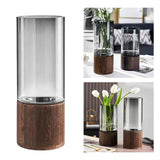 Maxbell Modern Flower Vase Wood Base Cylinder Vases Table Centerpiece Glass Vase L