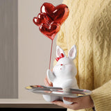 Maxbell Nordic Rabbit Storage Tray Statue Figurines Ornament for Home Desk Decor red