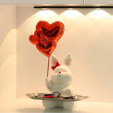 Maxbell Nordic Rabbit Storage Tray Statue Figurines Ornament for Home Desk Decor red