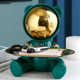 Maxbell Bear Storage Tray Statue Animal Sculpture for Entrance Bar Decor Green