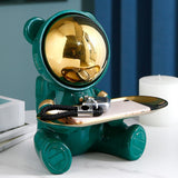 Maxbell Bear Storage Tray Statue Animal Sculpture for Entrance Bar Decor Green