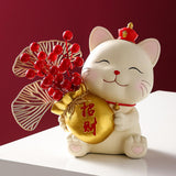 Maxbell Resin Lucky Cat Figurine Collectable for Present Dining Room Home Art Decor