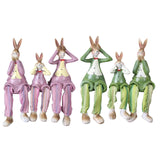 Maxbell 3Pcs Bunny Figurines Resin Sculpture Hanging Feet for Living Room Decoration