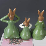 Maxbell 3Pcs Bunny Figurines Resin Sculpture Hanging Feet for Living Room Decoration