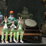 Maxbell 3Pcs Bunny Figurines Resin Sculpture Hanging Feet for Living Room Decoration