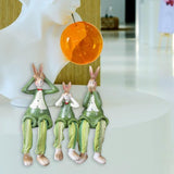 Maxbell 3Pcs Bunny Figurines Resin Sculpture Hanging Feet for Living Room Decoration