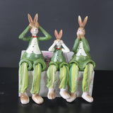 Maxbell 3Pcs Bunny Figurines Resin Sculpture Hanging Feet for Living Room Decoration