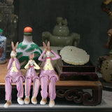 Maxbell 3Pcs Bunny Figurines Resin Sculpture Hanging Feet for Living Room Decoration