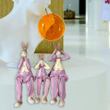 Maxbell 3Pcs Bunny Figurines Resin Sculpture Hanging Feet for Living Room Decoration
