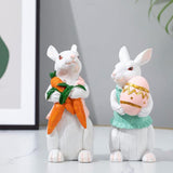 Maxbell Easter Rabbit Statue Bunny Figurine Ornament for Bookcase Festival Decor Carrot