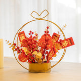 Maxbell Chinese Artificial Flower Basket Ornament Decorative Photo Props for Holiday