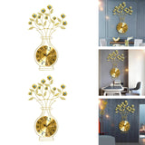 Maxbell Metal Wall Clock Decor Leaves Wall Ornament Vase Home Hallway Bedroom Metal Dial