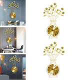 Maxbell Metal Wall Clock Decor Leaves Wall Ornament Vase Home Hallway Bedroom Metal Dial